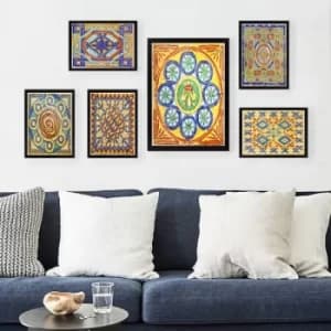 SET_099 Multicolor Decorative Framed Painting (6 Pieces)
