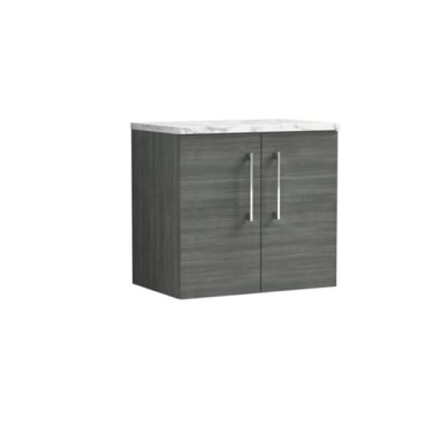 Nuie Arno Wall Hung 2-Door Vanity Unit With Laminate Worktop In Anthracite Woodgrain