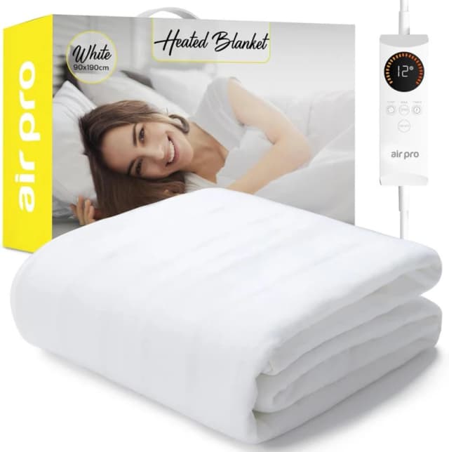 Air Pro Fleece Electric Blanket - Heated Mattress Cover with Controller in White Size: Single White Unisex Single