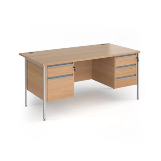 Contract 25 Office Desk Rectangular Desk 1600mm With Double Pedestal Beech Top With Silver Frame 800mm Depth Contract 25 CH16S23-S-B CH16S23-