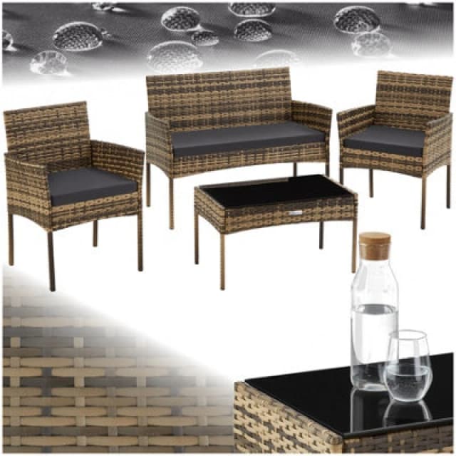 Tectake Rattan Garden Furniture Palese - For 4 People, Weather Resistant - Nature