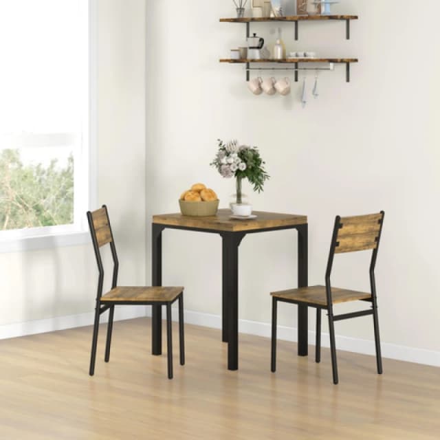 HOMCOM 3 Pcs Compact Dining Table 2 Chairs Set Rustic Brown, Brown 835-090V80RB