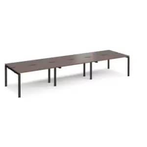 Bench Desk 6 Person Rectangular Desks 4200mm With Sliding Tops Walnut Tops With Black Frames 1200mm Depth Adapt