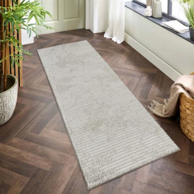 Perla Modern Abstract Linear Living Room Area Rug Metallic Sheen Contemporary Hallway Runner Molten-Grey 60X220 Cm