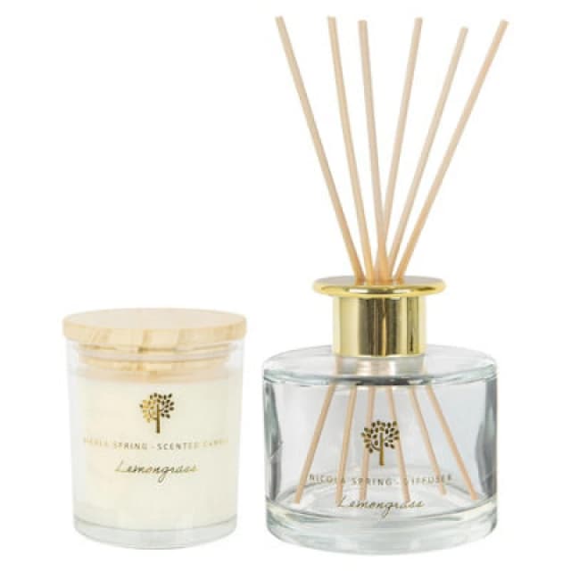 Nicola Spring Soy Wax Scented Candle & Reed Diffuser Set - 130G - Lemongrass - Fruity Summer Fragrance Long Burn