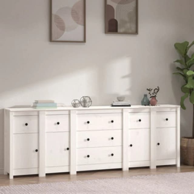 Vidaxl Sideboard White 230X35X80 Cm Solid Wood Pine