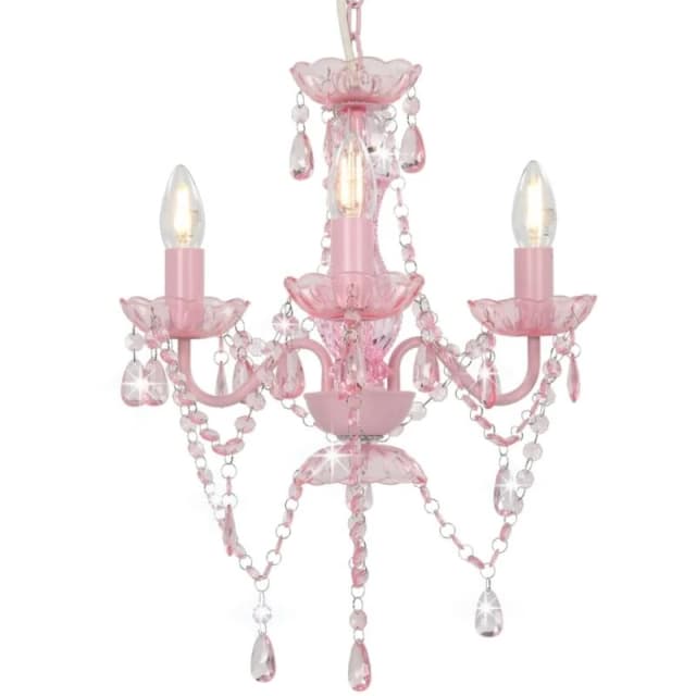 VIDAXL Chandelier with Beads Pink Round 3 x E14 Vidaxl 281598