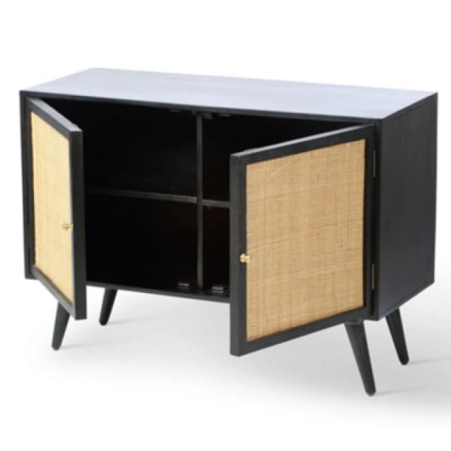 Desser Manhattan Sideboard 2 Door Mango Wood & Cane Webbing In Black H70Cm X W100Cm X D40Cm
