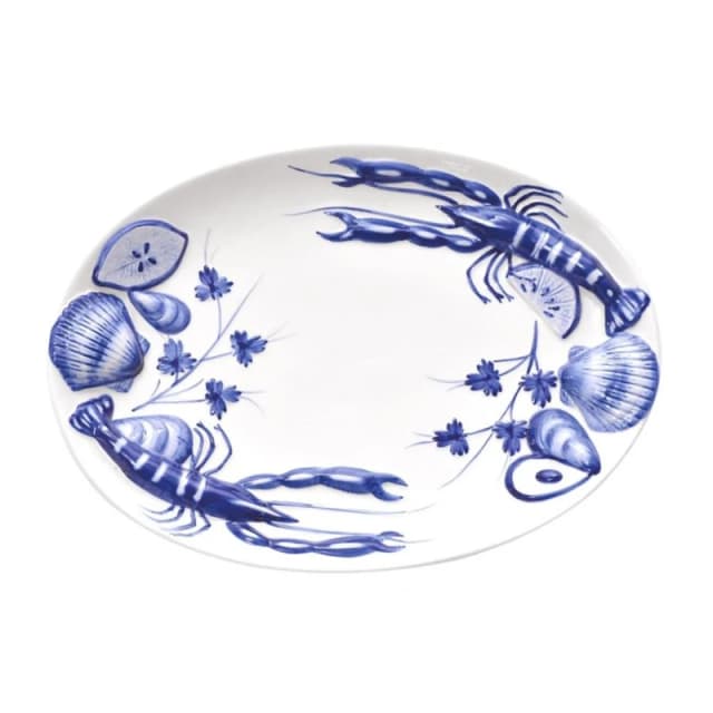 Verano Spanish Ceramics Coastal Ceramics Hand Painted Kitchen Dining Table Decor Sea Shell Oval Serving Dish 40cm (L) x 30cm (W) White Unisex 40cm (L