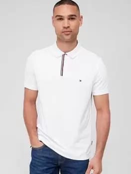 Tommy Hilfiger Striped Placket Regular Fit Polo Shirt - White Size M Men