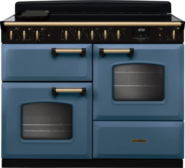 Rangemaster CLDLO110EIPSTB/AB1 Classic Deluxe OC 110cm Induction Range Cooker Antique Brass Trim 18347 - STONE Blue CLDLO110EIPSTB/AB1