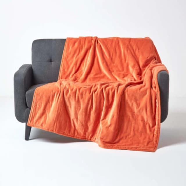Homescapes Velvet Quilted Throw Burnt Orange