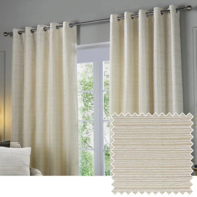 Paoletti Paoletti Jupiter Chenille Jacquard Eyelet Curtain Pair in Off White Size: 117cm width x 137cm drop Off White 117cm width x 137cm drop Unise