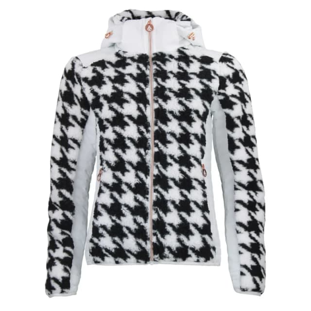 Womens zip-up two-tone hooded fleece with chest badge Peak Mountain Blanc Female 2XL