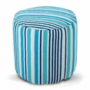 HOMESCAPES Blue and White Stripe Bean Filled Pouffe Tall 45 x 40cm - Aqua & Blue