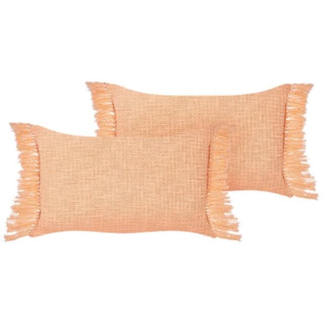 Beliani Set Of 2 Decorative Cushions Tansy Cotton 40 X 60 Cm Orange Solid