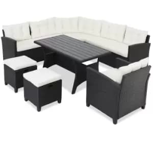 8 Seater Rattan Corner Dining Set Black/Cream