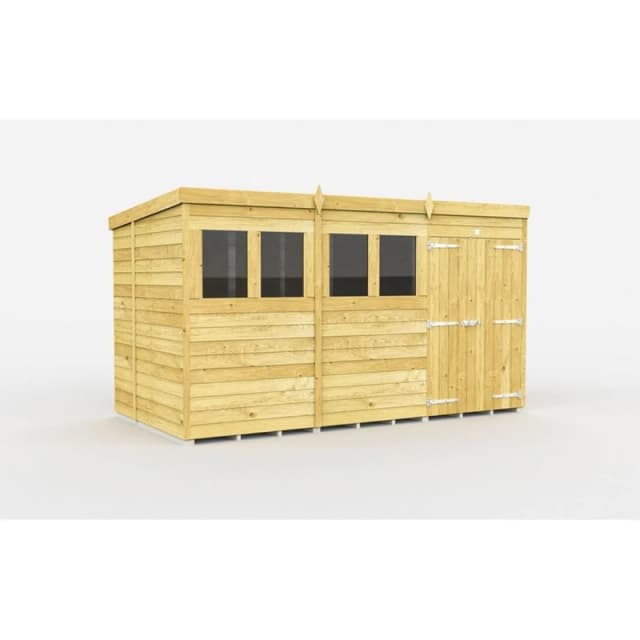 Buttercup Farm 12 x 6 Feet Pent Shed - Double Door W/ Windows - L178 x W358 x H201cm in Brown Brown Unisex