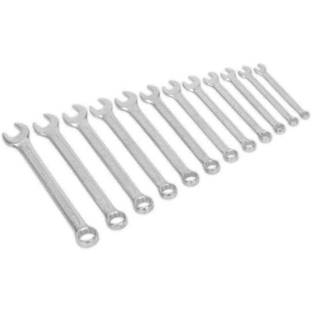 Loops 12pc Slim Handled Combination Spanner Set -12 Point Metric Ring Open Head Wrench Multi