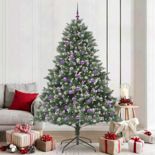 vidaXL Artificial Christmas Tree with Stand, Lilac Balls Green 140 x 140 x 210 cm, Green 3395251