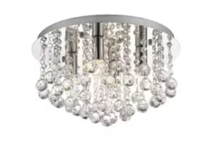 Acton Flush Ceiling 4 Light E14, 380mm Round, Polished Chrome, Sphere Crystal