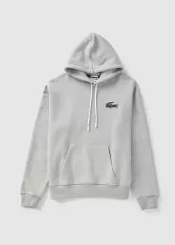 Lacoste Unisex Loose Fit Hooded Organic Cotton Sweatshirt Size 4 - M Grey Chine