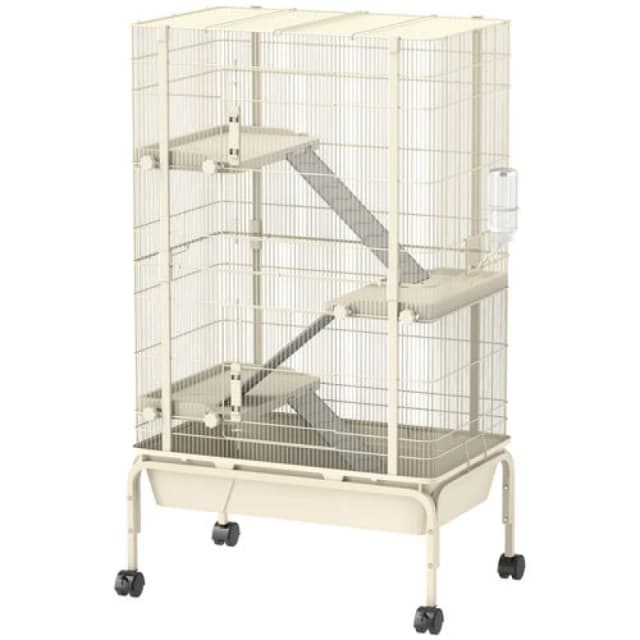 PawHut 4 Levels Rolling Small Animal Cage, Rabbit Cage with 15cm Deep Bottom Beige