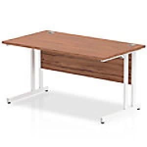 Impulse 1400/800 Rectangle White Cantilever Leg Desk Walnut