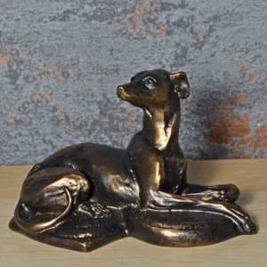 Lying Whippet Bronze Effect Sculpture by Harriet Glen 14cm