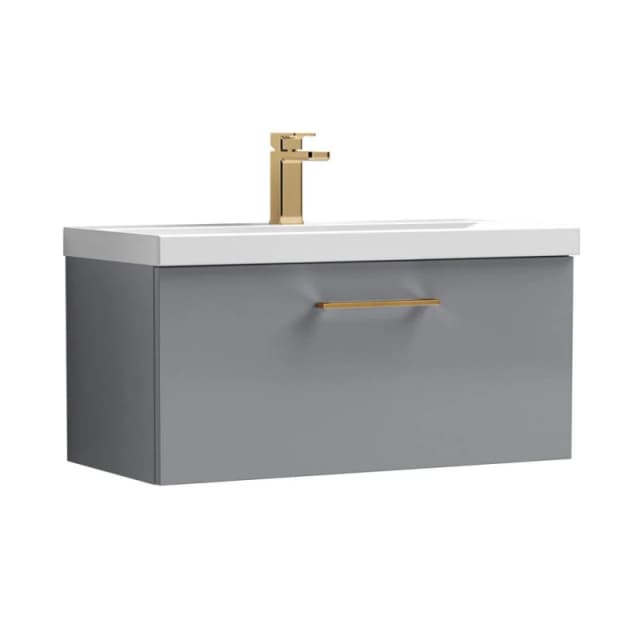 Balterley 800mm Wall Hung 1 Drawer Vanity Basin Unit, Satin Grey, Bronze Handle in Grey Grey Unisex
