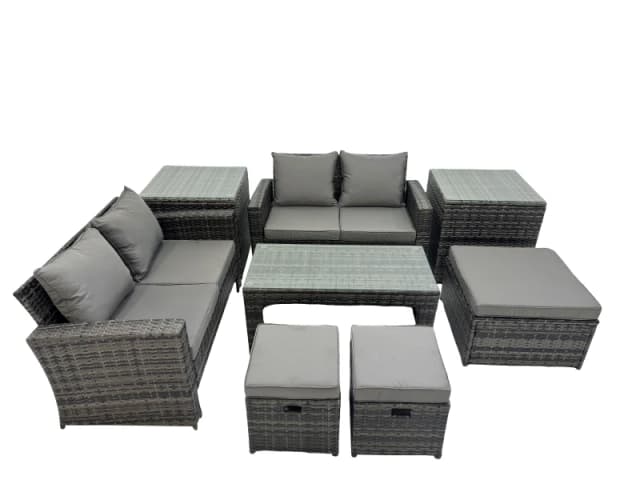 Fimous Outdoor Love Sofa Set 7 Seat Rattan Garden Furniture Set Dark Grey Dark Grey Unisex