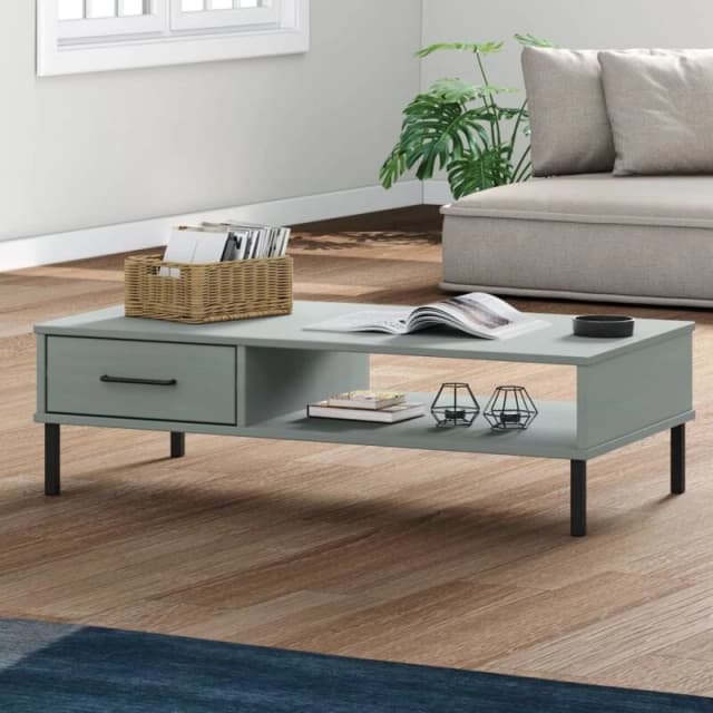 Vidaxl Coffee Table With Metal Legs Grey Solid Wood Pine Oslo, Grey 351037