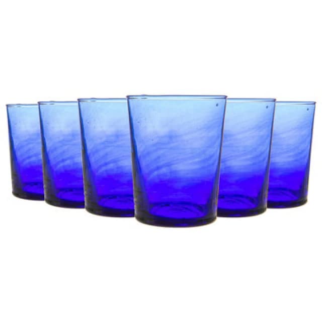 Nicola Spring Meknes 215ml Glass Tumblers - Hand-Blown Moroccan Recycled Whisky Water Drinking Glasses - Blue Glass - Set Of 6
