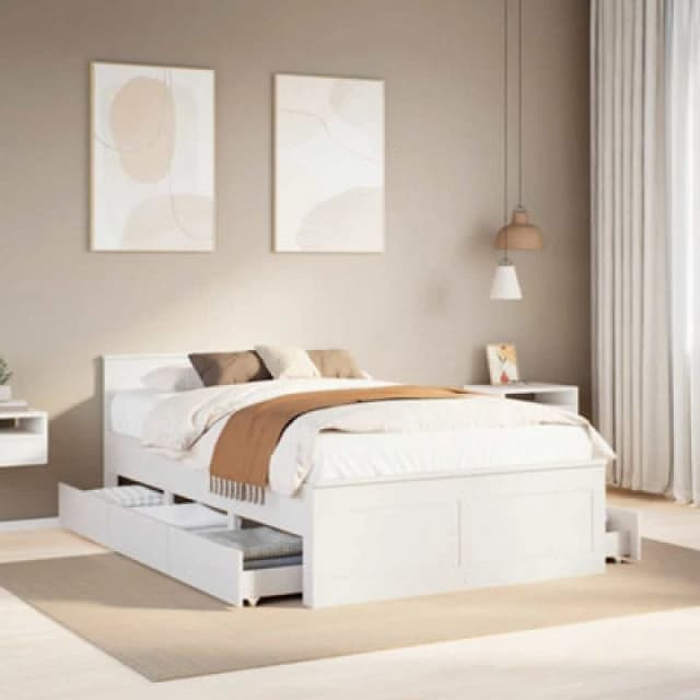 Vidaxl Bed Frame Without Mattress With Headboard White 135X190 Cm Double Solid Wood Pine