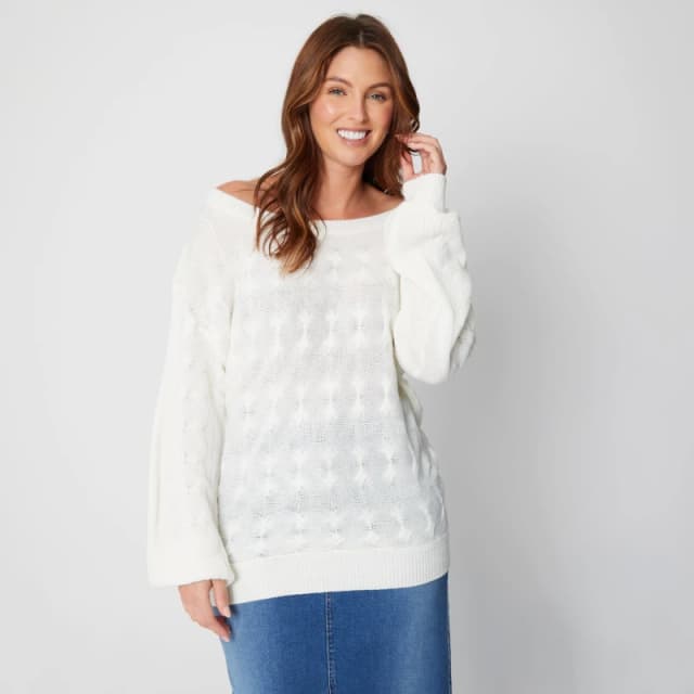 Be You Bardot Cream Jumper Cream 12