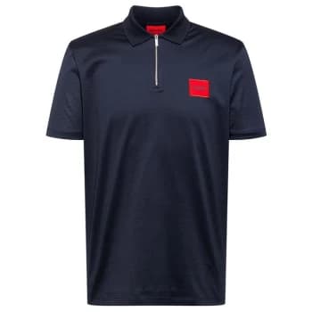 Hugo Boss Deresom Red Patch Logo Zip Polo Shirt Navy Size L Men
