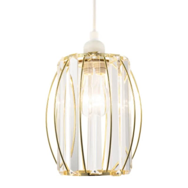 Happy Homewares Modern Polished Gold Pendant Lighting Shade With Clear Glass Prisms