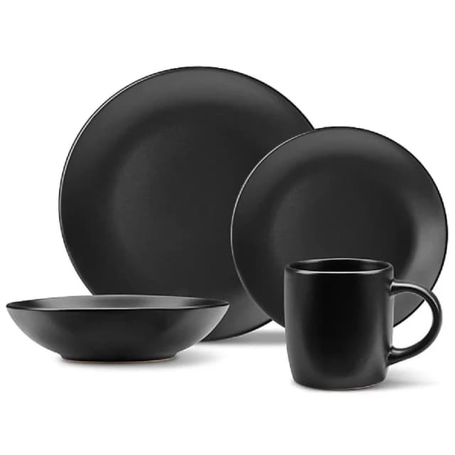 VonShef 16 Piece Ceramic Dinner Set Black