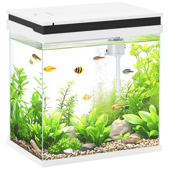 PawHut 14L Small Fish Tank w/ Filter System, LED Lights, Water Pump, White D61-005V70WT
