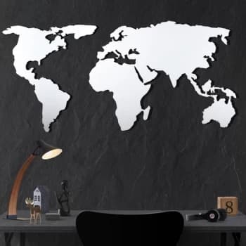 World Map Silhouette - White White Decorative Metal Wall Accessory