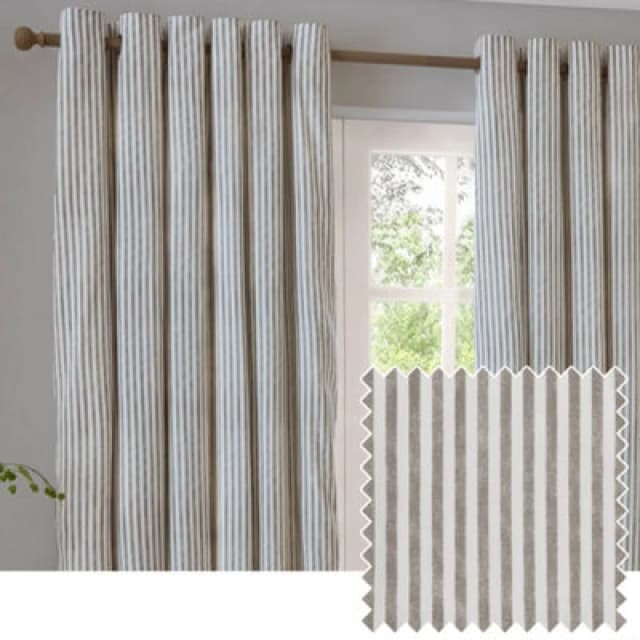 Yard Hebden Striped Cotton Eyelet Curtains, Mole, (W) 117 X (D) 137Cm