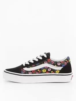 Vans Old Skool Floral Trainer, Black/White, Size 1 Older