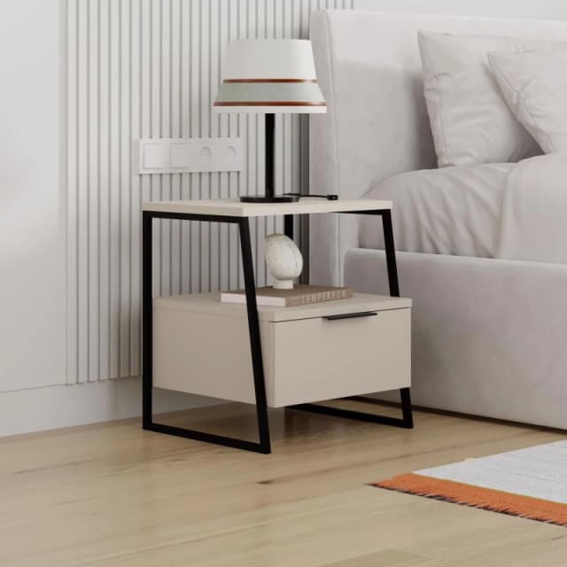 FWStyle FWStyle 1 Door Sandstone Bedside Table Nightstand Cabinet in Beige Beige One Size Unisex 8683628021170