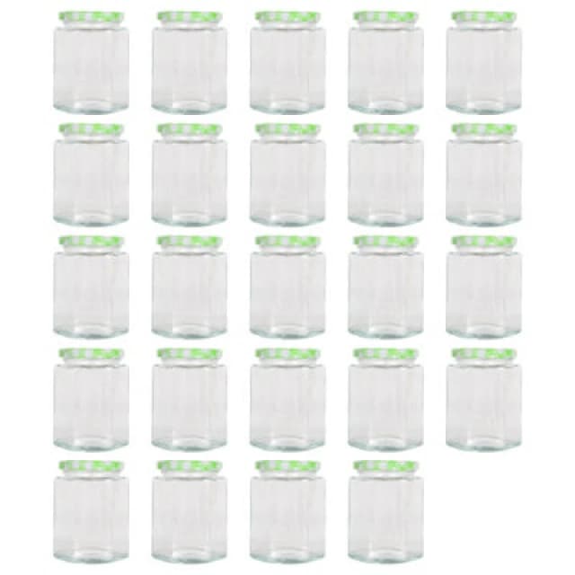 Argon Tableware Hexagonal Glass Jam Jars With Green Gingham Lids - 250ml - Pack Of 24