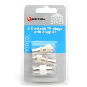 Connect It 2 Co-Axial TV Plugs with Coupler