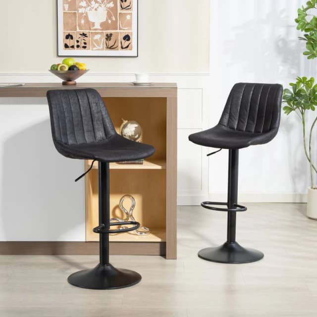 HOMCOM Bar Stools Set of 2 Adjustable Swivel Bar Chairs with Backrest Black Unisex