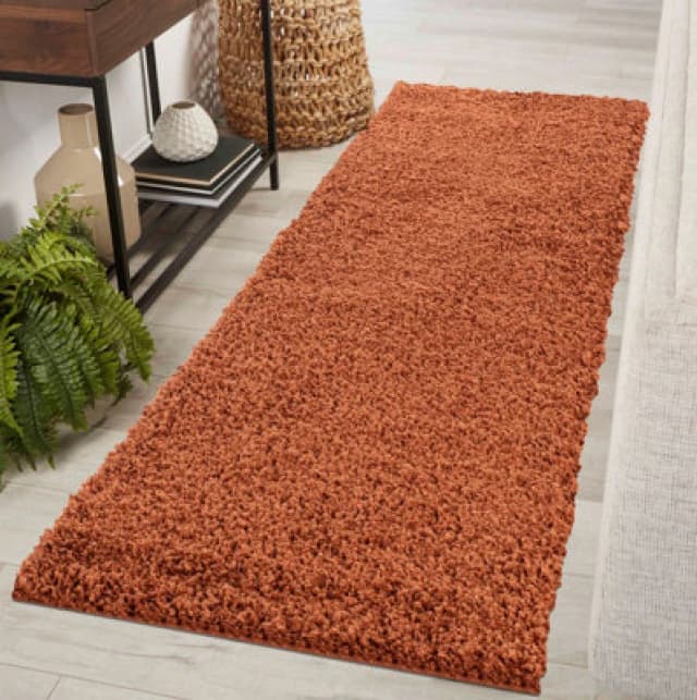 Desire Rugs Plain Living Room Shaggy Area Rugs Terracotta Runner 60X220 Cm