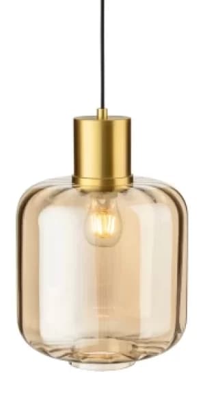 Eton Pendant Light Brushed Brass with Amber Glass