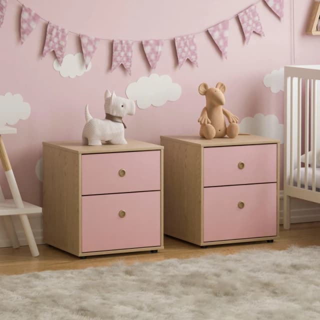 Lassic Neptune 2 Drawer Bedside Table Set of 2 Pink & Oak unisex One Size