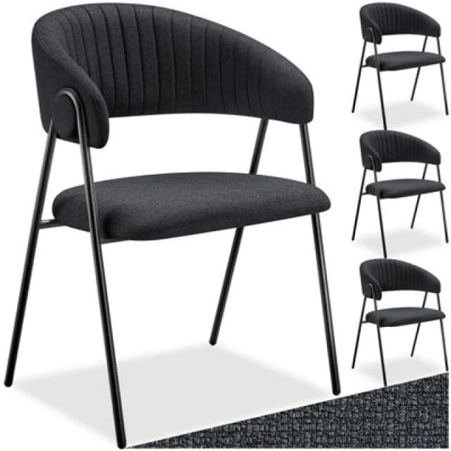 Tectake Set Of 4 Dining Chair Bedano - Woven Fabric, Padded, 150 Kg Load Capacity - Black